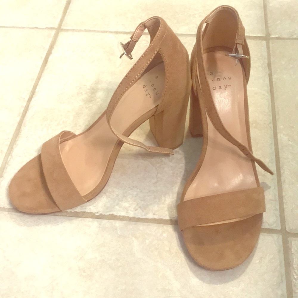 3” tan velvet heels